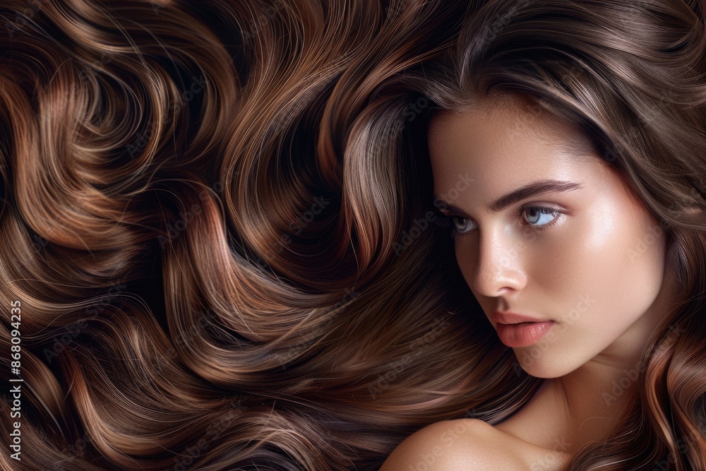 Beautiful girl with long shiny brunette curly hair. Beautiful girl with long shiny brunette curly hair.
