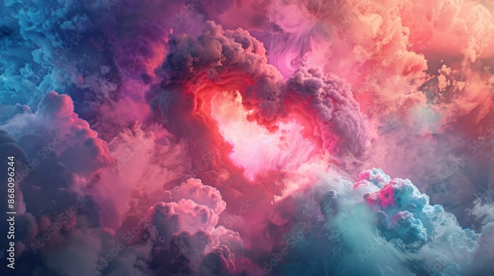 Fototapeta premium Colorful heart shaped clouds as abstract background. Built with generative AI