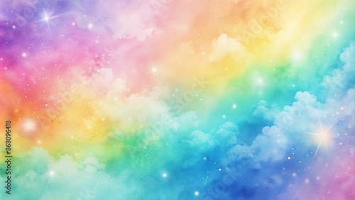 Vibrant soft pastel rainbow gradient background features gentle watercolor texture and ombre effect, perfect for designs requiring bold yet soothing colorful aesthetics. photo