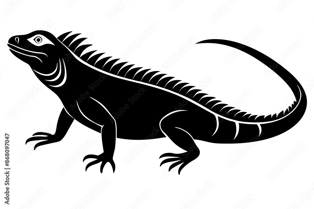 Obraz premium Adult OF Iguana brown black silhouette vector art illustration.
