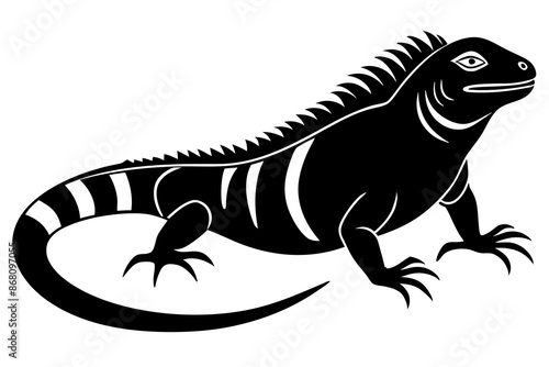 Adult OF Iguana brown black silhouette vector art illustration.