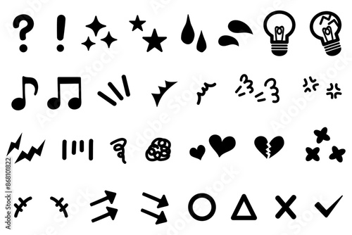 いろいろな漫符のモノクロアイコンセット
