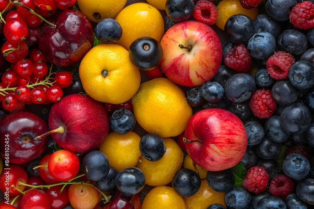 Fresh Mixed Berries Lemons Apples Healthy Snack Vibrant Colors Juicy Texture Fresh Mixed Berries Lemons Apples Healthy Snack Vibrant Colors Juicy Texture