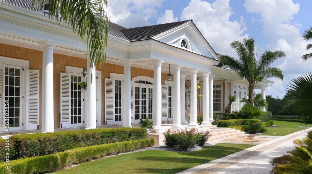 countryside estate with elegant white Bahama shutters, adding a classic touch to the traditional architecture countryside estate with elegant white Bahama shutters, adding a classic touch to the traditional architecture