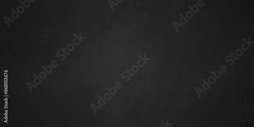 Old wall stone for dark black distressed grunge rough concrete wall background wallpaper. Abstract black stone wall texture grunge rock surface. dark gray background backdrop. wide panoramic banner. © MdLothfor