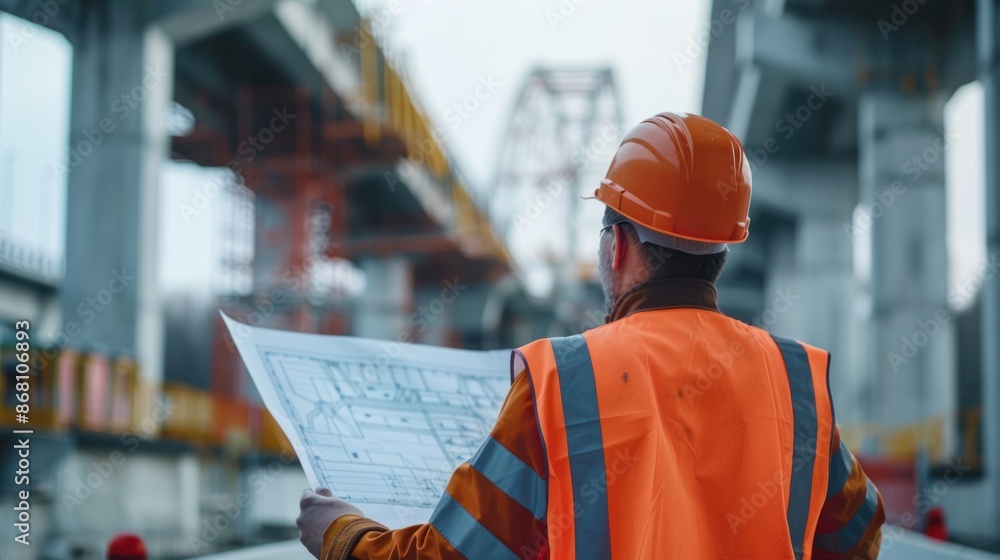 Intelligent professional male civil engineer looking at work point Intelligent professional male civil engineer looking at work point