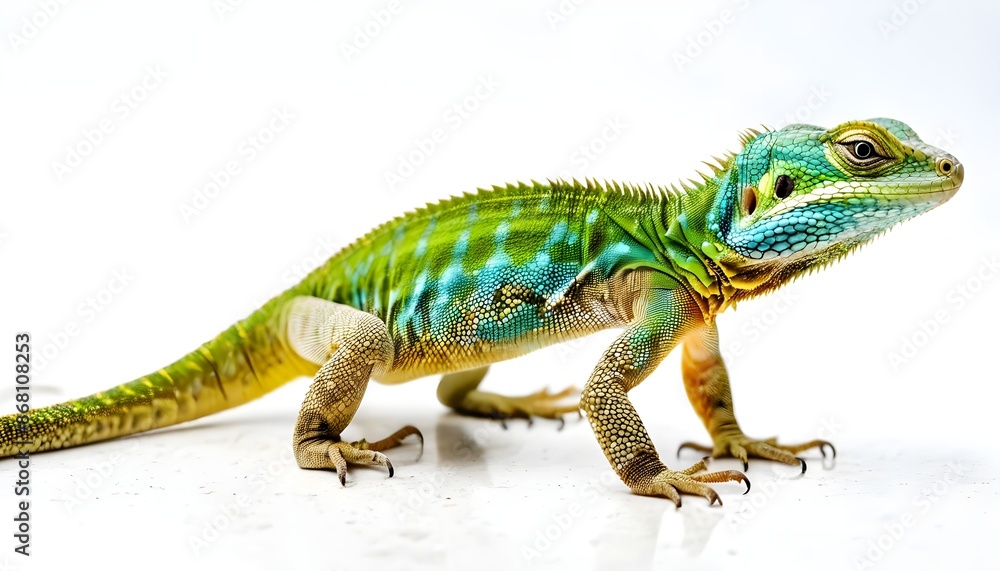 Naklejka premium A Captivating Portrait of a Lizard on a White Background, Showcasing Its Graceful Form and Distinctive Characteristics, chameleon on a white background
