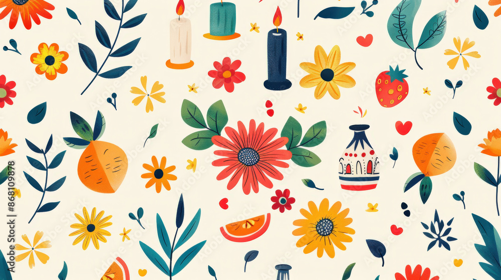 minimalist background featuring simplified icons of traditional Day of the Dead altar items, such as candles, flowers, and food, arranged in a balanced pattern minimalist background featuring simplified icons of traditional Day of the Dead altar items, such as candles, flowers, and food, arranged in a balanced pattern