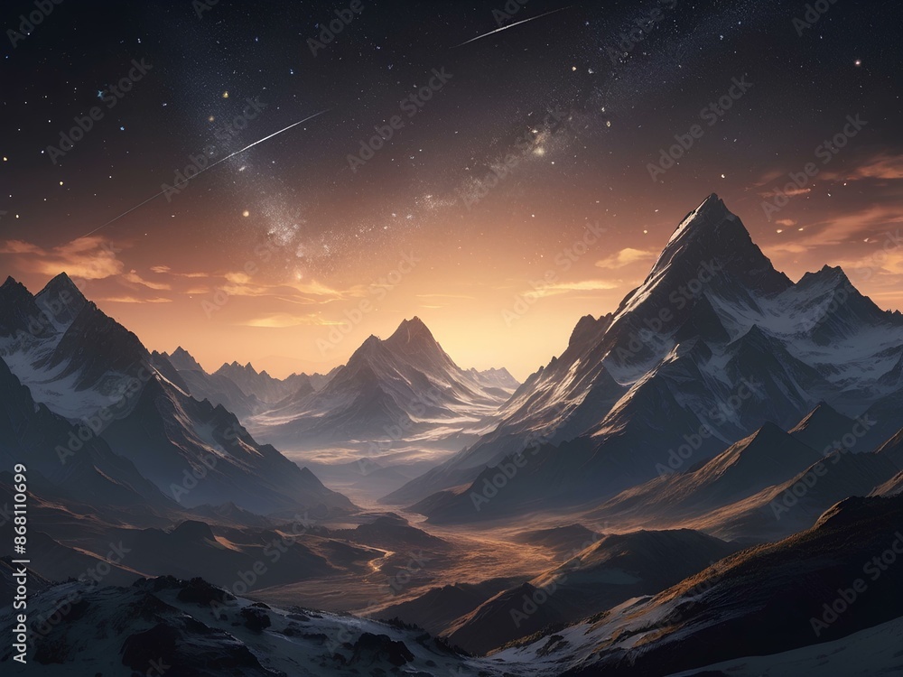 snow covered mountains with milky way snow covered mountains with milky way