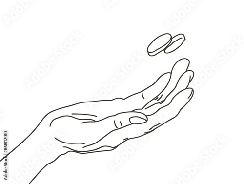 Minimalist One-Line Drawing: Helping Hands Extending Pill for Treatment and Care