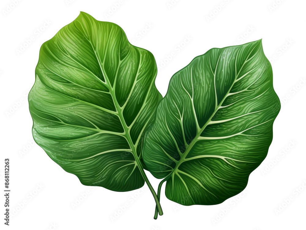 Fototapeta premium High-quality illustration of two green tropical leaves with detailed veins, perfect for botanical designs, nature themes, and eco projects.