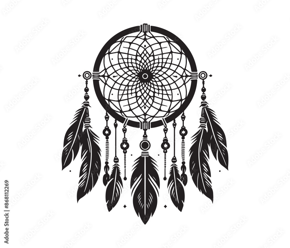 Fototapeta premium Dreamcatcher vector art graphic resources silhouette vector style, white background