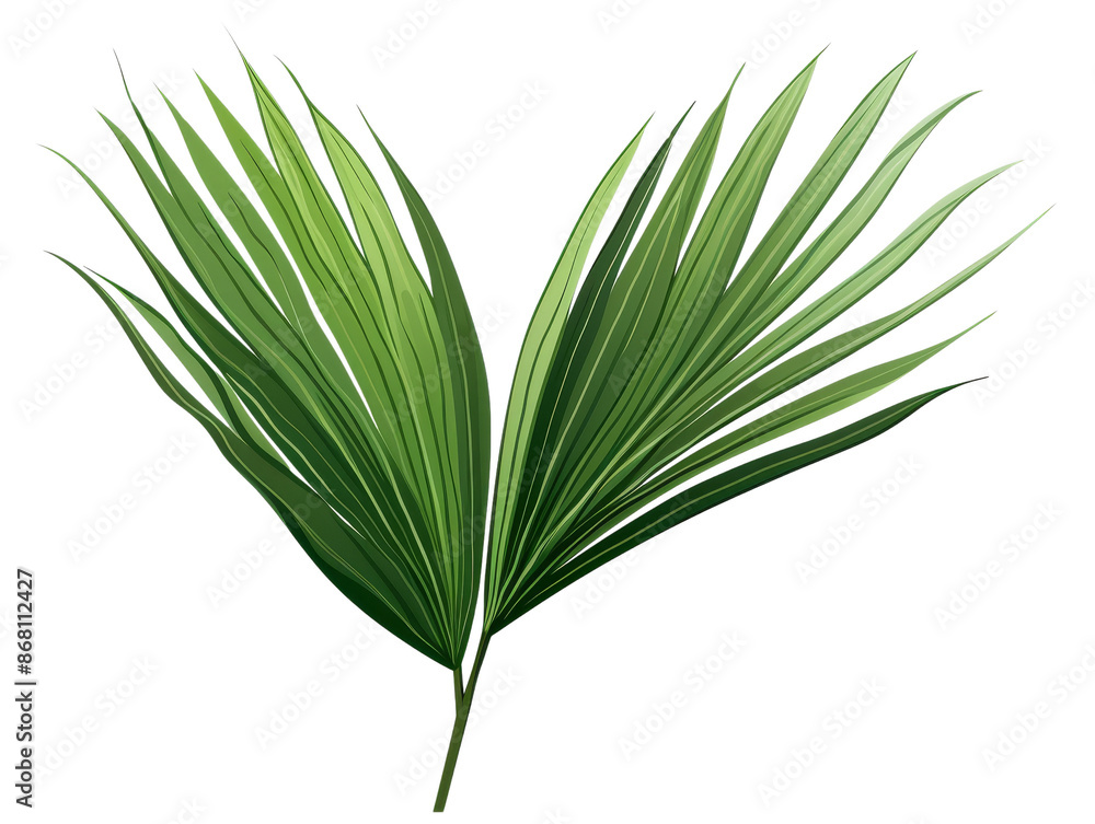 Vibrant green tropical palm leaf isolated on white background, perfect for botanical and nature-inspired designs and projects. Vibrant green tropical palm leaf isolated on white background, perfect for botanical and nature-inspired designs and projects.