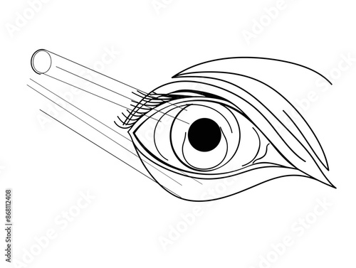Ophthalmic Examination: Eye Examination with Light Beam for Diagnosis Depicted in Minimalist One-Line Drawing Style