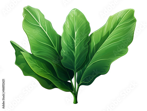 Fresh green spinach leaves illustrated on a transparent background. Ideal for food, healthy eating, and organic produce projects.