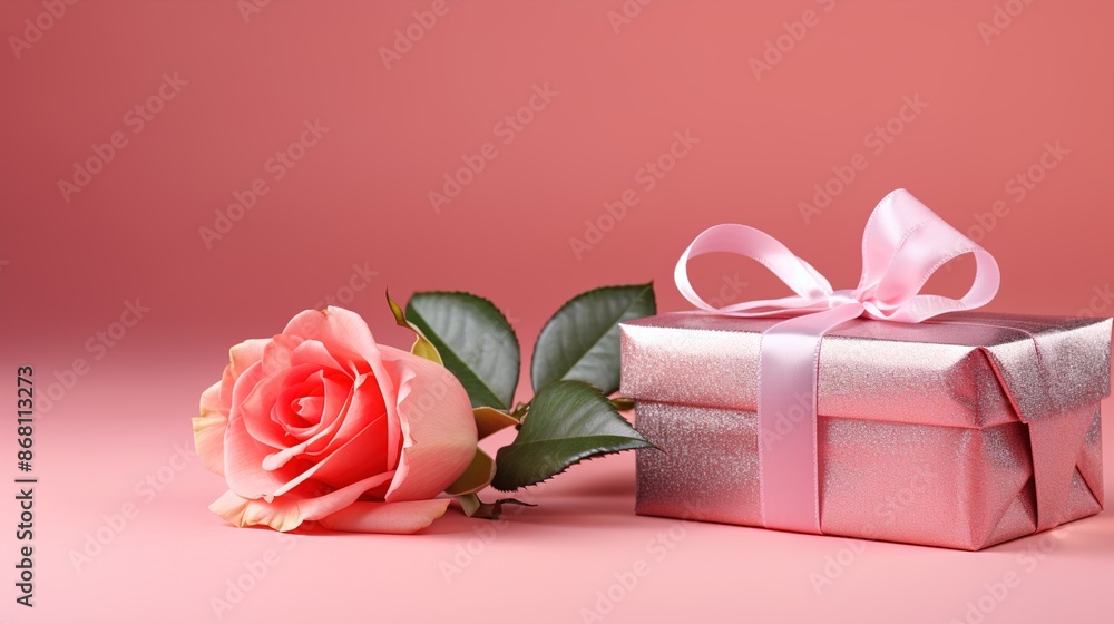 pink roses and gift box pink roses and gift box