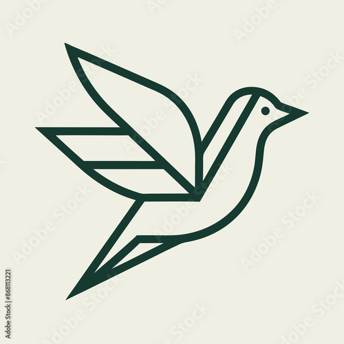 paper bird fly line art logo icon design vector illustration template.