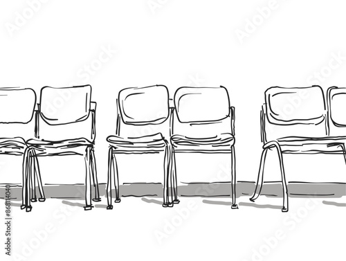 A Single Line Drawing of Waiting Room Chairs: Row of Chairs Representing Patience and Hope