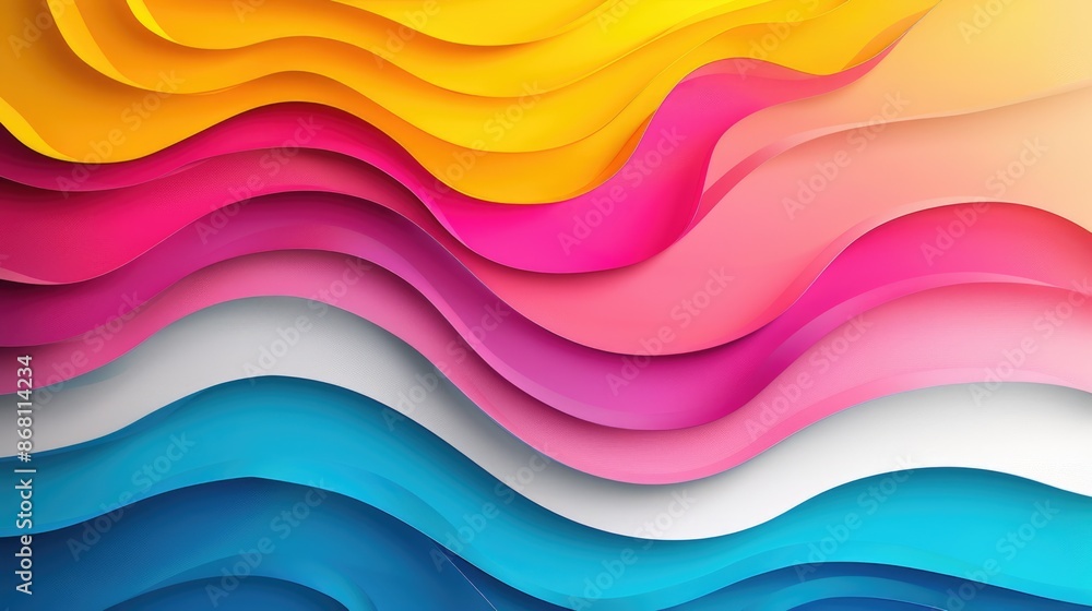Modern art with colorful wavy shapes in pink, yellow, and blue, paper cutout effect, creating a vibrant pattern. Modern art with colorful wavy shapes in pink, yellow, and blue, paper cutout effect, creating a vibrant pattern.