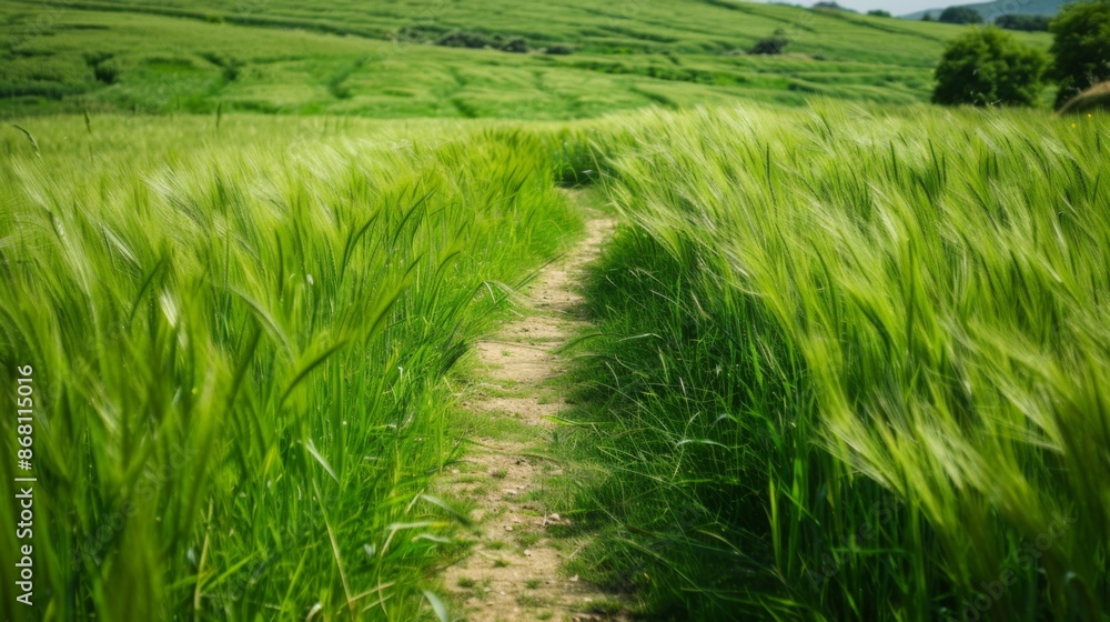 path through a green grass field background illustration generated by ai path through a green grass field background illustration generated by ai