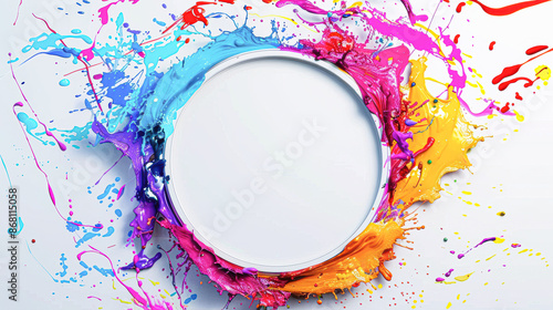 Colorful Rang Panchami Illustration with Splashes in Round Frame and Copy Space photo