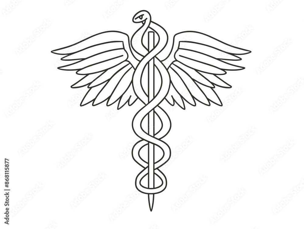 One Line Caduceus: Medical Symbol of Healing and Balance One Line Caduceus: Medical Symbol of Healing and Balance