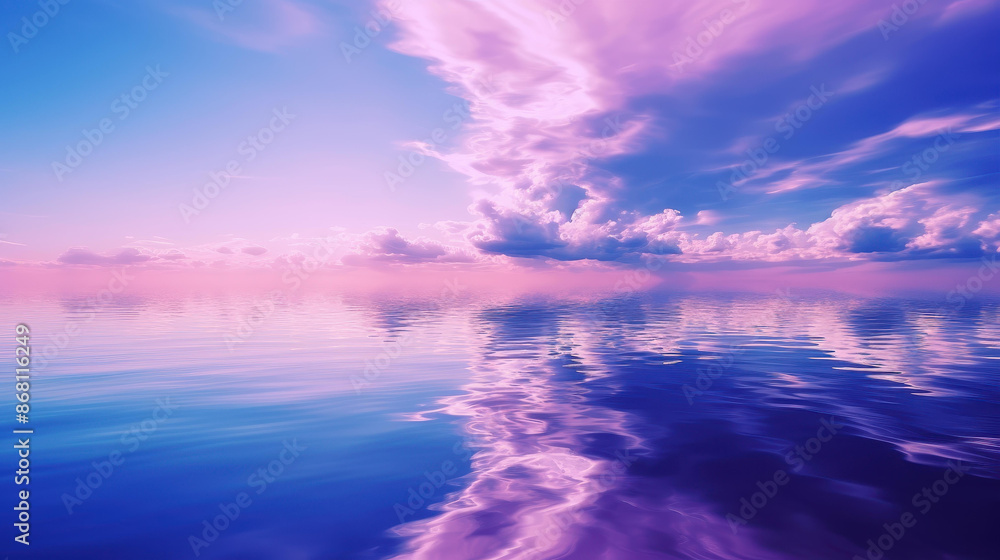Vivid rainbow digital art in sky, purple, violet, pink, magenta, electric blue reflected in water, clouds background. Vivid rainbow digital art in sky, purple, violet, pink, magenta, electric blue reflected in water, clouds background.