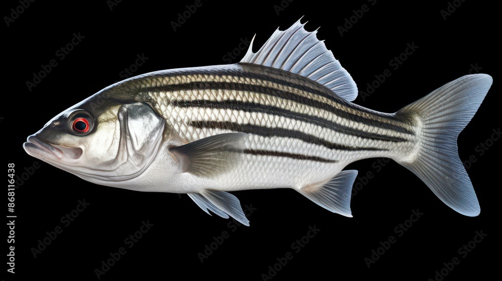Obraz premium Stunning bass fish swimming gracefully against a clean background. Ideal for food and underwater animal lovers.