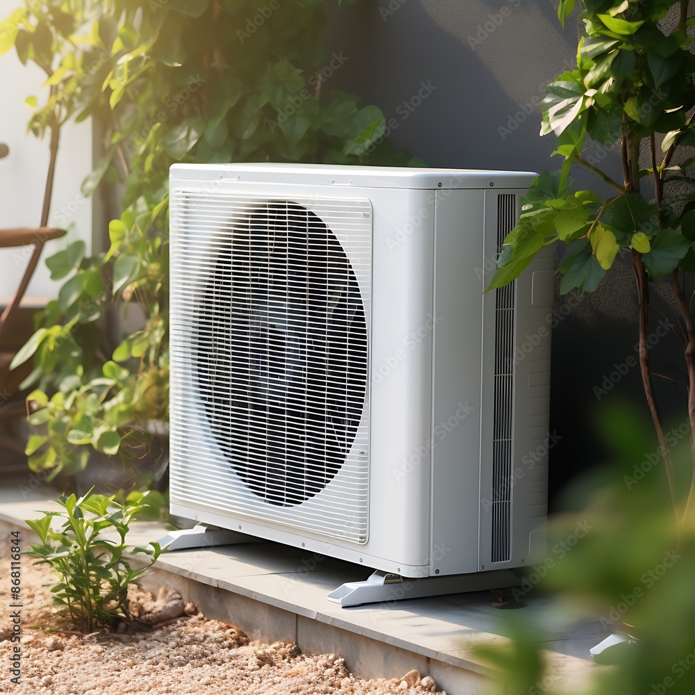 The image shows an outdoor air conditioning unit. The image shows an outdoor air conditioning unit.