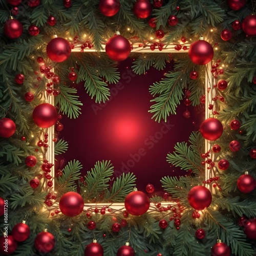 Wallpaper Mural Red christmas bauble frame with copy space Torontodigital.ca