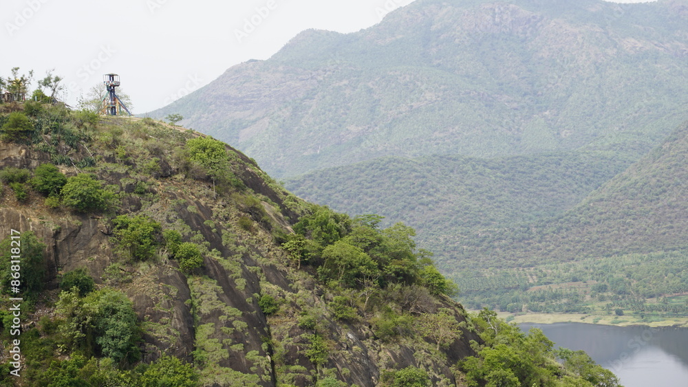 Obraz premium View Tower from sightseeing place at kodaikanal. Silver falls is visible