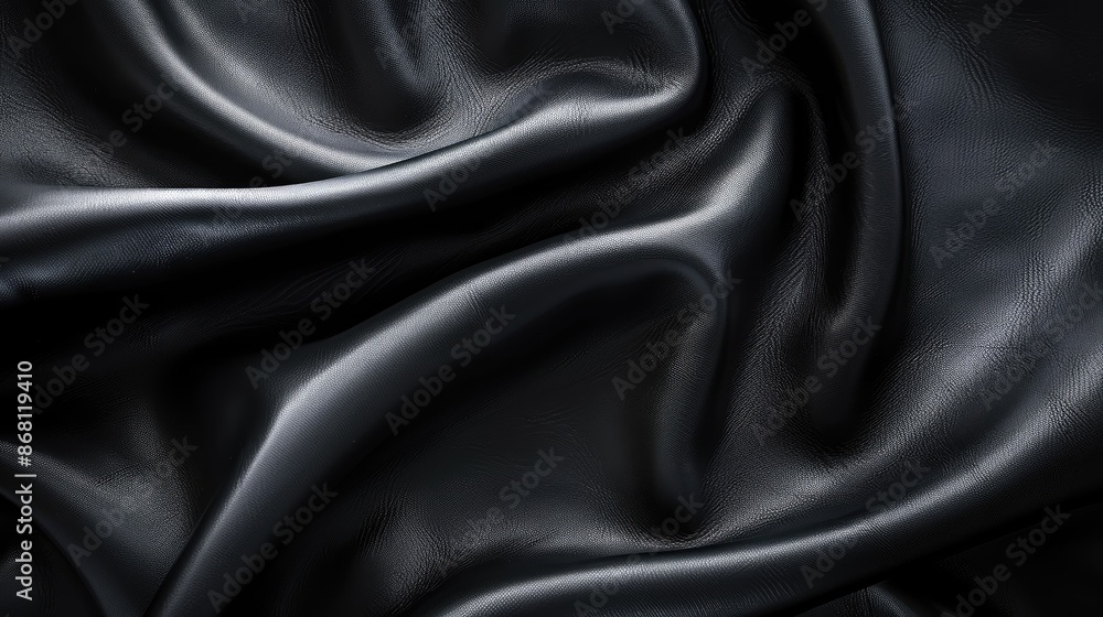 Obraz premium Abstract close up studio photography of real black leather with dark wave background texture