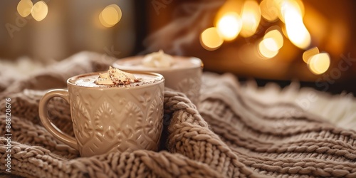 Wallpaper Mural Cozy Warm Drinks by the Fireplace with Knit Blanket in Soft Lighting Torontodigital.ca