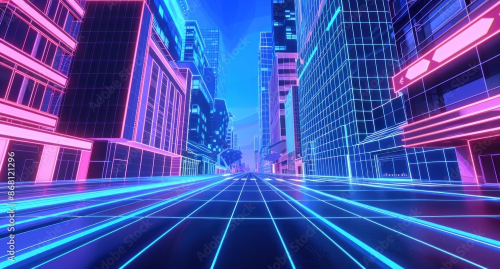 Fototapeta premium Neon Cityscape: A Futuristic Street in Vivid Hues