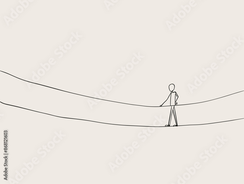 Tightrope Balance: A Single-Line Journey Through Investment's Ups and Downs