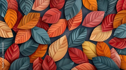 Autumn papercut background, layered leaves in warm tones, vibrant and cozy