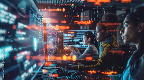 Diverse Team Working on a Project - Innovation and Technology in a Modern Office