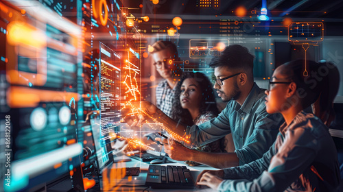 Diverse Team Working on a Project - Innovation and Technology in a Modern Office