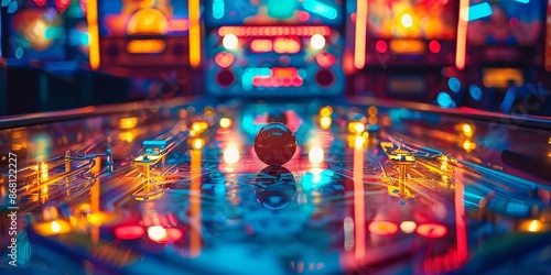 Vibrant Pinball Machine Lights in Neon Arcade Glow for Retro Gaming Experience photo