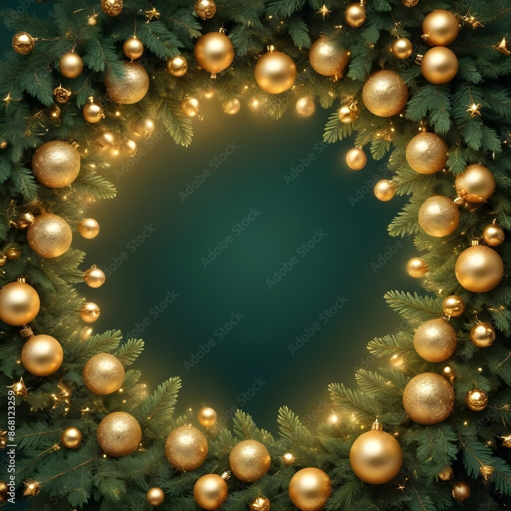 Gold christmas bauble frame with copy space Gold christmas bauble frame with copy space