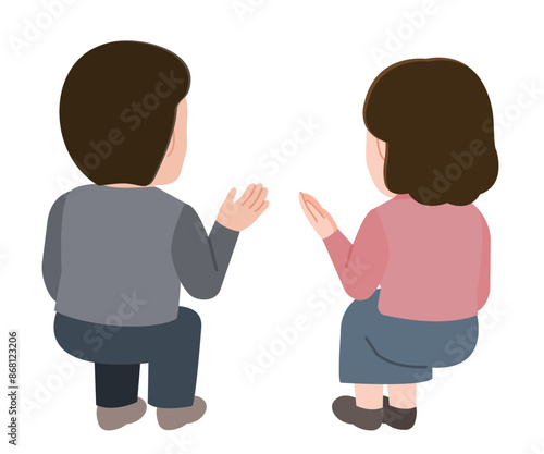 話し合う後ろ姿の男性と女性　イラスト01