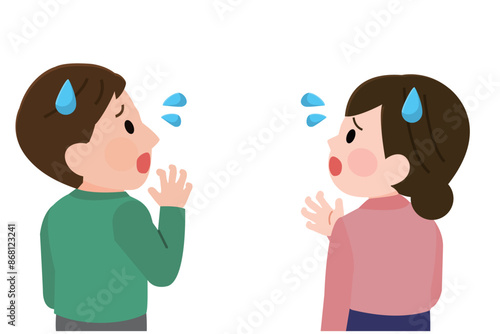 あせる後ろ姿の男性と女性　イラスト