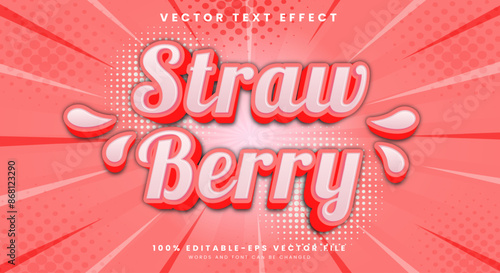 Fresh strawberry 3d editable text effect template suitable for milk nature