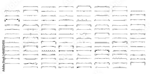 Set Black Simple Line Collection Doodle Border Elements Vector Design Style Sketch Isolated Illustration For Banner