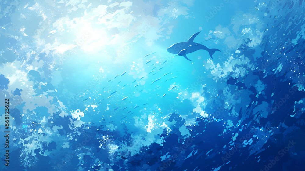 Fototapeta premium Discover the captivating underwater ocean scene with fish, light rays, and serene blue waters