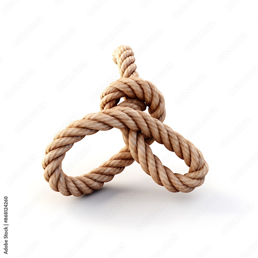 This is a 3D rendering of a rope with a knot on a white background This is a 3D rendering of a rope with a knot on a white background