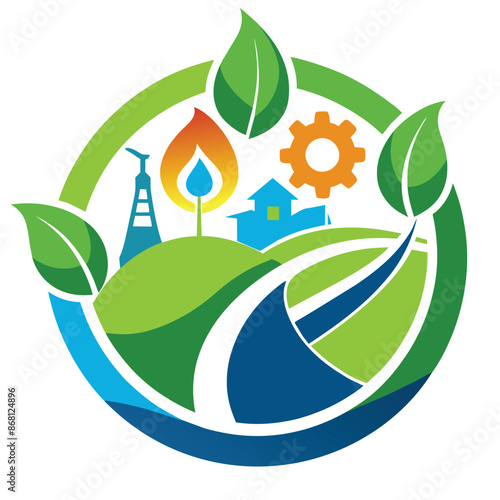 Logo featuring simple shapes and colors representing a green energy company, Use simple shapes and colors to create a logo that symbolizes environmental awareness