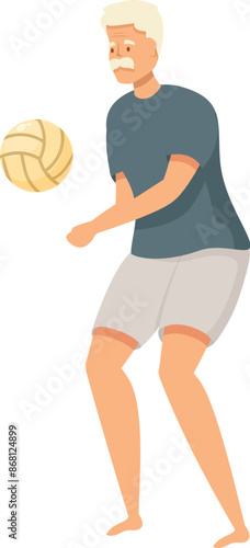 Elderly man is enjoying a game of volleyball on the beach, demonstrating an active and healthy retirement lifestyle
