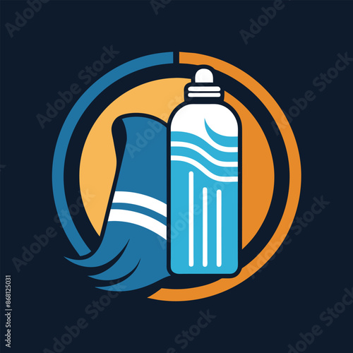 A water bottle with a wave of water spurting out of it, showcasing liquid dynamics, Water bottle and towel combo, minimalist logo