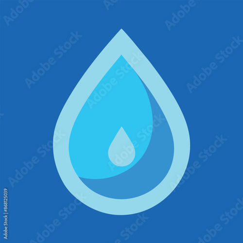 Clear water droplet shining on a solid blue backdrop, Water droplet icon in a modern minimalist style, minimalist logo